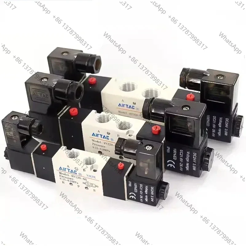 4V120-06 4V220-08 4V320-10 4v420-15 Solenoid Valve Air Valve Two Position Five Way Reversing Valve 12V 24V 110V 220V