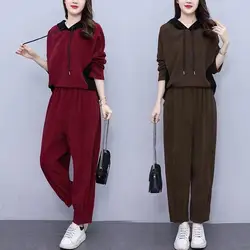 Fashionable Corduroy Sweatshirt Set Women's Tummy Covering Top Long Pants Mom's Two-Piece Suit Spring Autumn plus Size Women'...