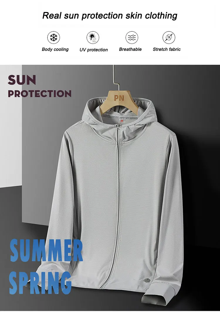 Sommer-Laufjacke für Herren und Damen – leichter Sonnenschutzmantel, UV-Kapuzen-Sport-Windjacke, atmungsaktive, schnell trocknende Passform – Detail 1