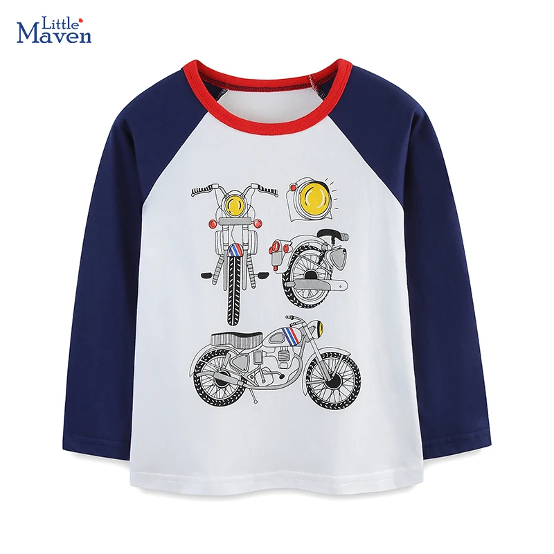 

Детская одежда Little maven, коллекция 2025 года, детская одежда, топы, мотоциклетная футболка с героями мультфильмов, хлопковая футболка для маленьких мальчиков, От 2 до 7 лет