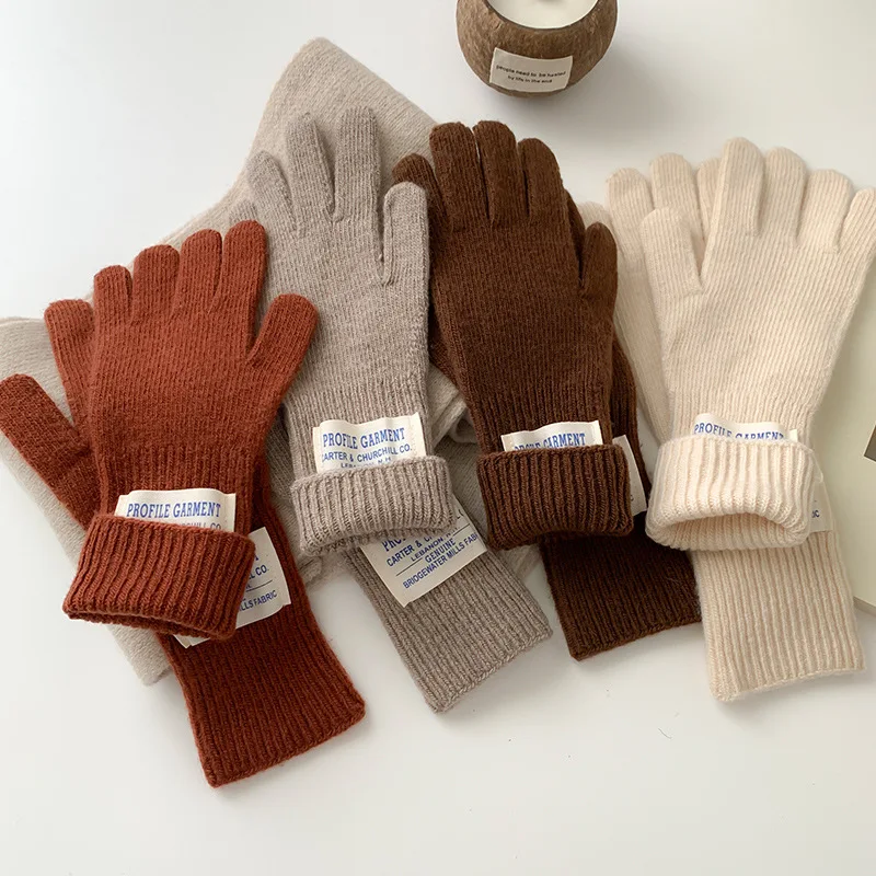 Cold Protection in Winter Five-Finger Touch Screen Gloves Women's Autumn and Winter Korean Letter Open Finger Riding Wool Knitte