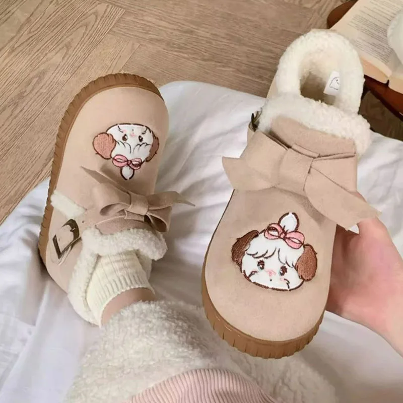 

Outdoor Leisure Warm Girl Heart Snow Boots for Women Winter Mikko Cute Cartoon Retro Cotton Shoes Anti-slip Plush Lined Footwear