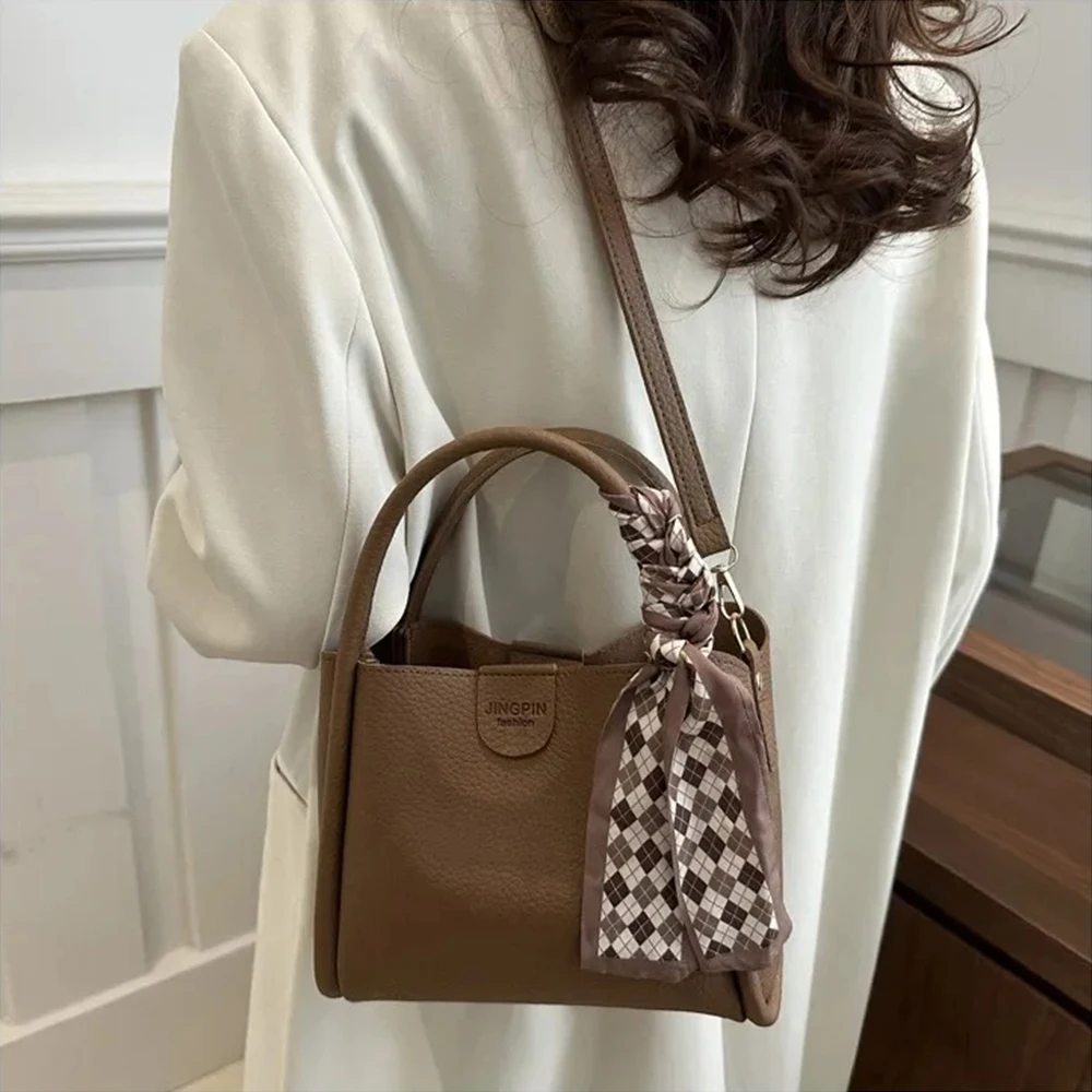

Small Tote Bucket Bags For Women 2025 Trend Designer Double Handle Shoulder Crossbody Bag PU Leather Ladies Handbags