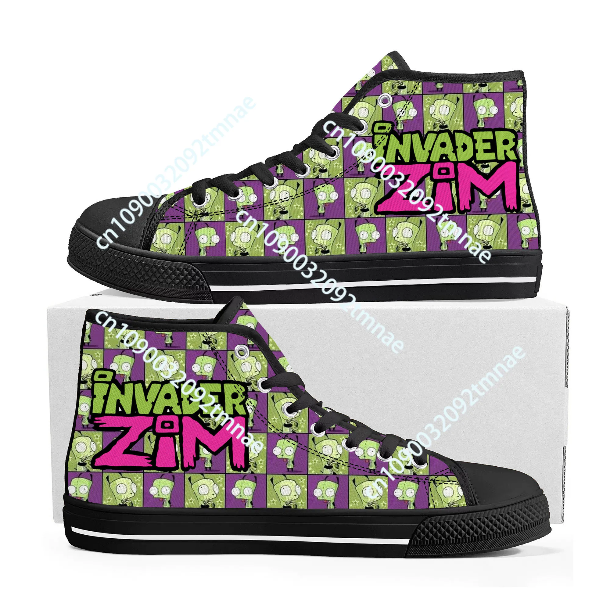 

Hot Animation Invader High Top Sneakers Cartoon Zim Mens Womens Teenager High Quality Canvas Sneaker Custom Built Couple Shoes