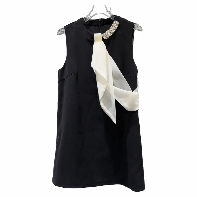 صيف 2025 لؤلؤة جديدة مزينة بتصميم Sa Ele Lady Dr Fraance Sle Celebri A-Line Midi Dr بدون Sves #5