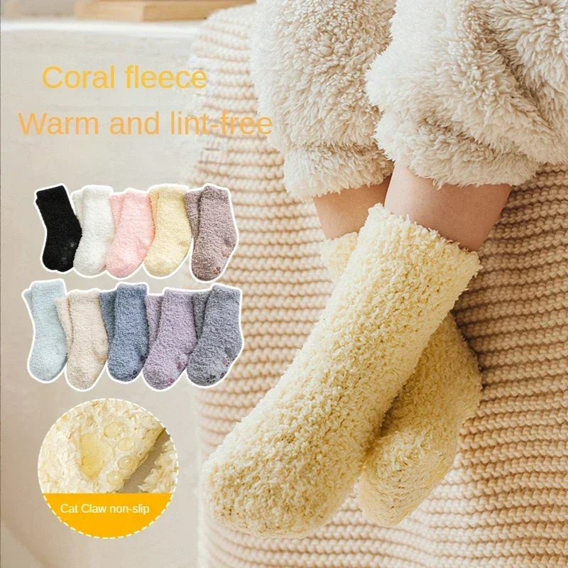 Autumn Winter Thick Newborn Socks Coral Fleece Warm Kids Foot Warmers Girls Boys Toddler Baby Anti-slip Grip Socks Children 0-5Y