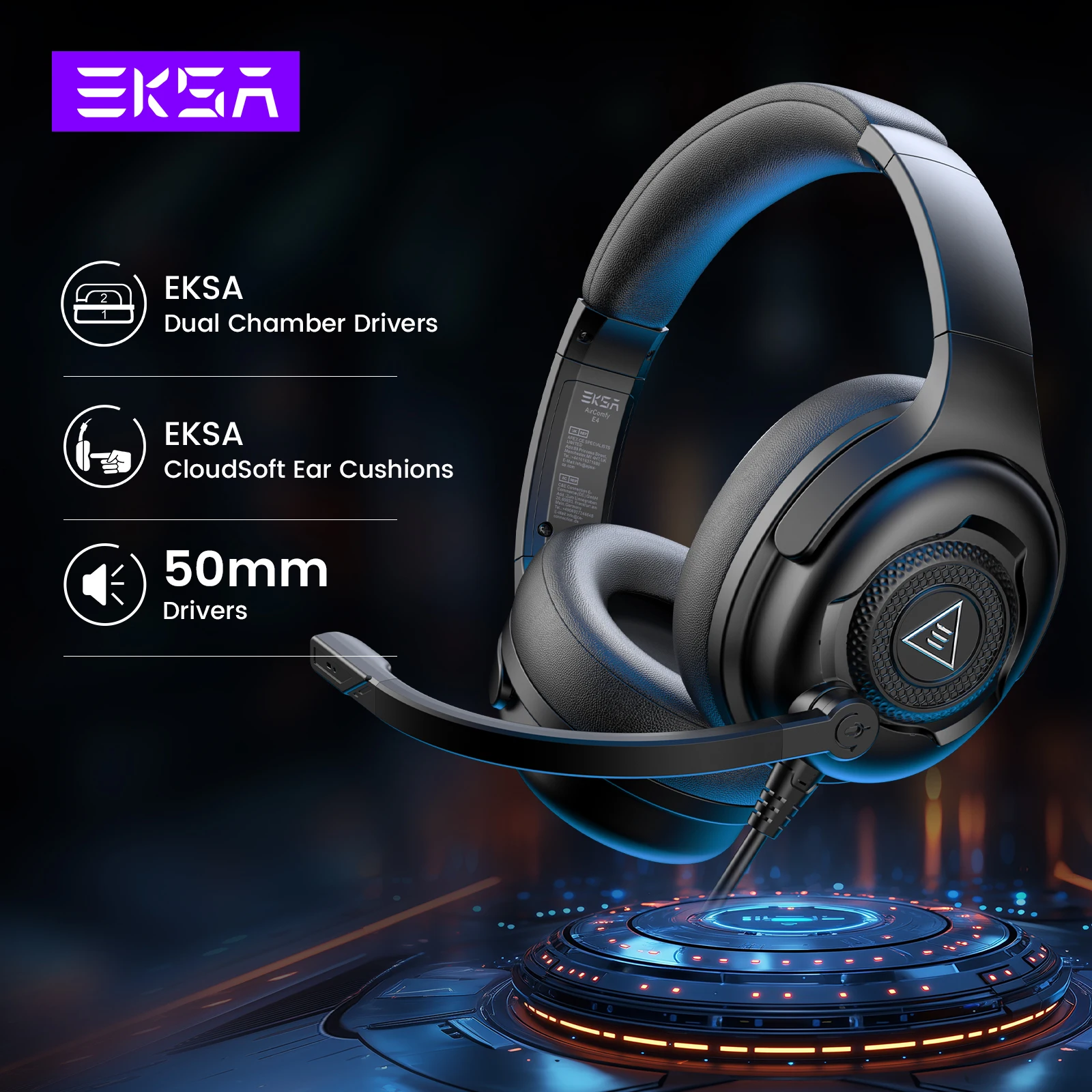 EKSA - E4 Gaming Headset with Microphone, 3.5mm Wired Headset Gamer, Dual Chamber Drivers Stereo Earphones, for PC/PS4/PS5/Xbox