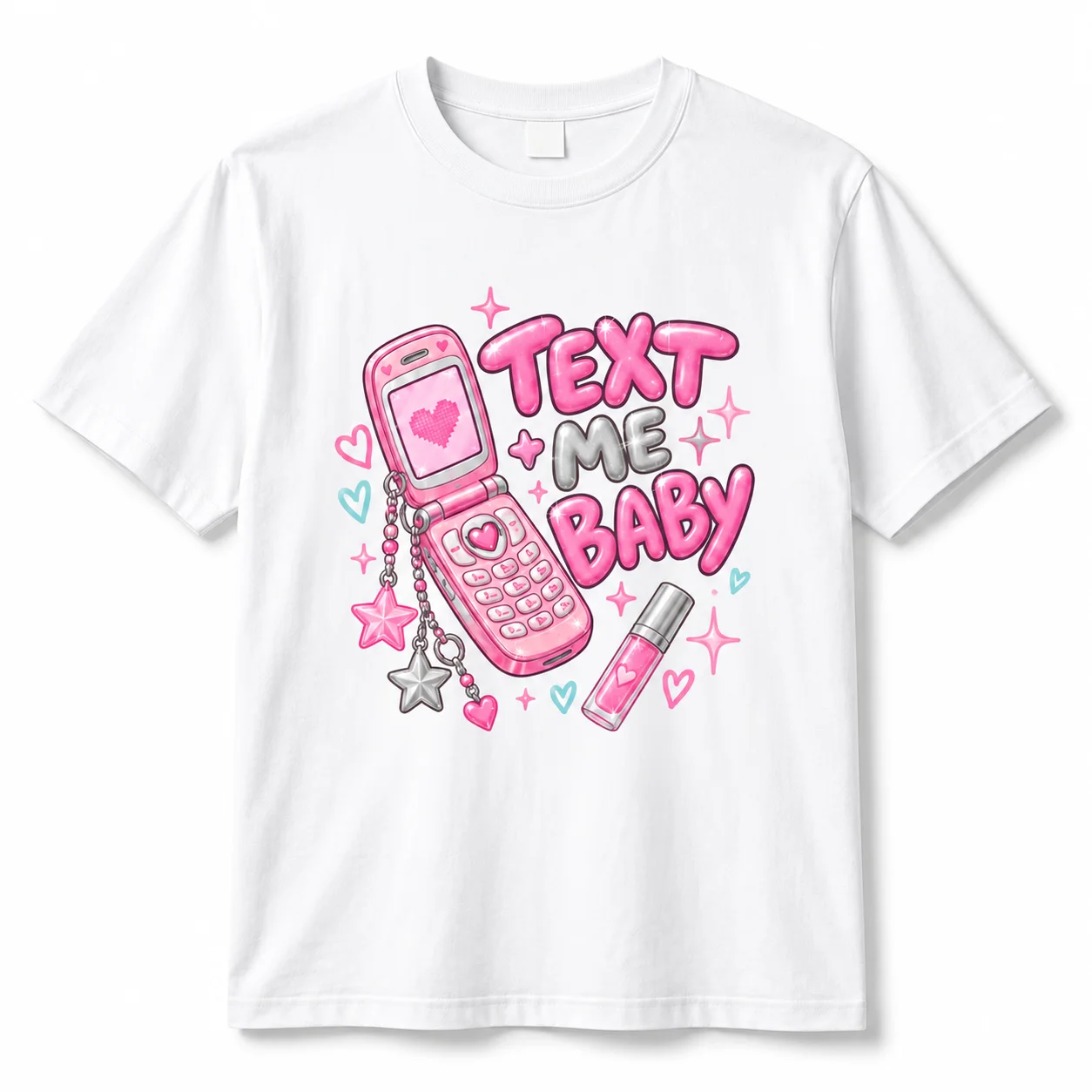 100% Cotton Y2K Text Me Baby Flip Phone Graphic T-Shirt, Coquette Casual Summer Short Sleeve Tops For Women Daily Streetwear