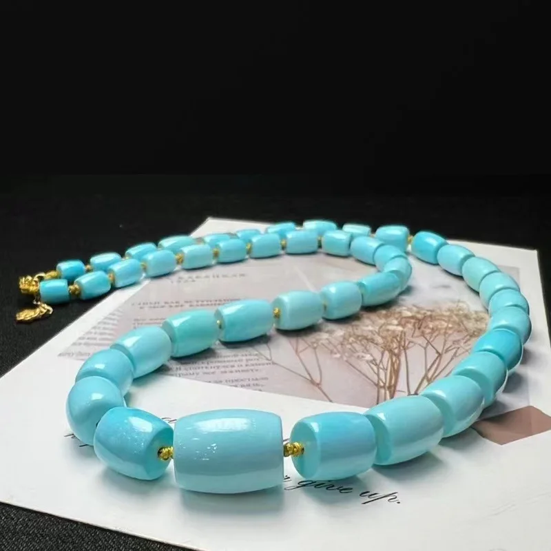 Turquoise necklace high porcelain blue straight cut beads graduated strand size 5 to 12mm