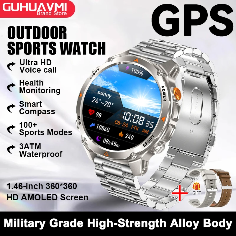 2025 Nieuwe GPS Kaart Navigatie Smart Horloge Mannen Vrouwen Amoled Scherm 3ATM Waterdichte Sport SmartWatch Kompas NFC BT Call Horloges Mannen