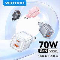 Vention 70W GaN Charger USB Type C Charger PD QC PPS Portable Fast Charge For iPhone 16 15 14 13 Pro Max Samsung Laptop Charger
