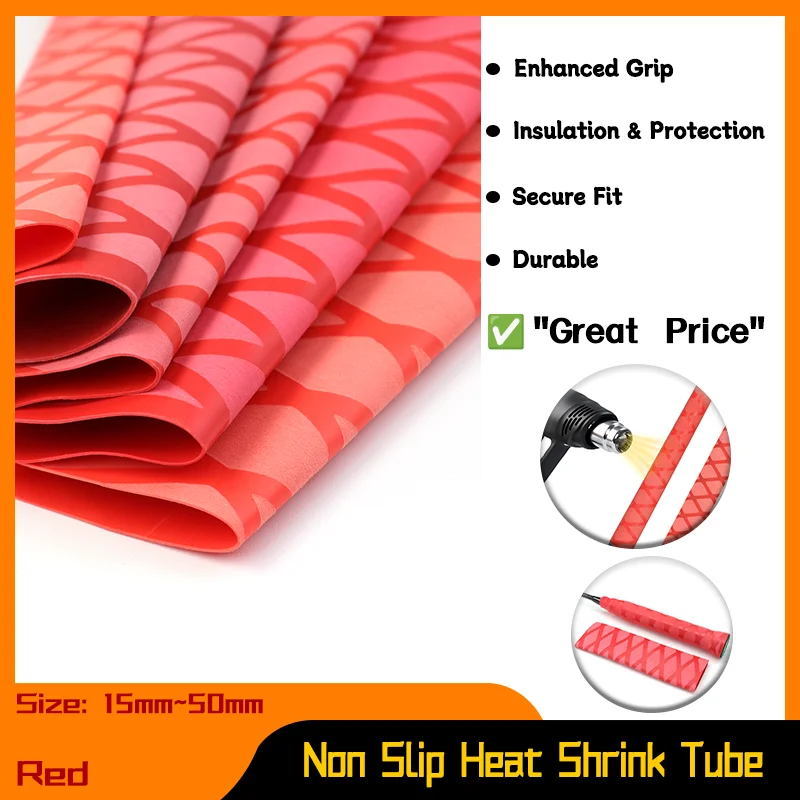 

Red Anti-slip Fishing Rod Tube Diameter 15mm~50mm DIY Handle Cover Insulated Waterproof Racket Grip Heat Shrink Tubing 1Meter/pc