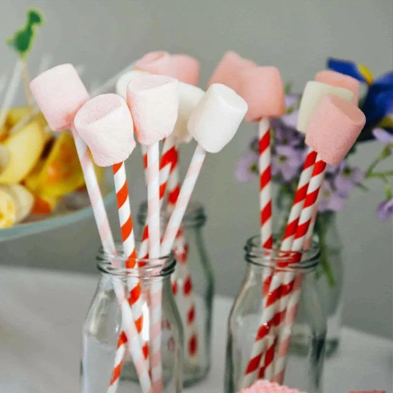 Rood en wit gestreepte papieren rietjes voor feestevenementen Ambachten Bruidsdouche Kerstdecoratie Benodigdheden Cocktail Rietjes