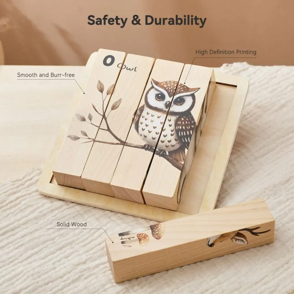 Wooden Wooden Animal Puzzles Educational Montessori Animal Theme Block Puzzle 4 in 1 3D Wooden Rotating Jigsaw Party Favor Gift