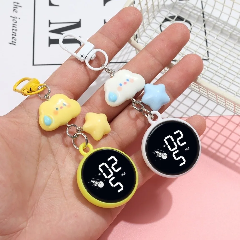 Creative Cartoon Keychain Hanging Watch Plastic Portable Mini Pocket Watch LED Display Clock Pendant Keychain for Students