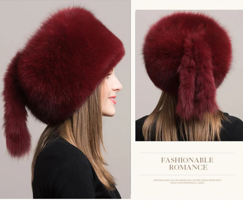 Winter Damen Echtpelz-Mütze Natürliche Modische Fuchspelz-Hüte Kopfbedeckung Russische Outdoor-Kappe Damen Verdickte Warme Pelzmützen – Detail 21