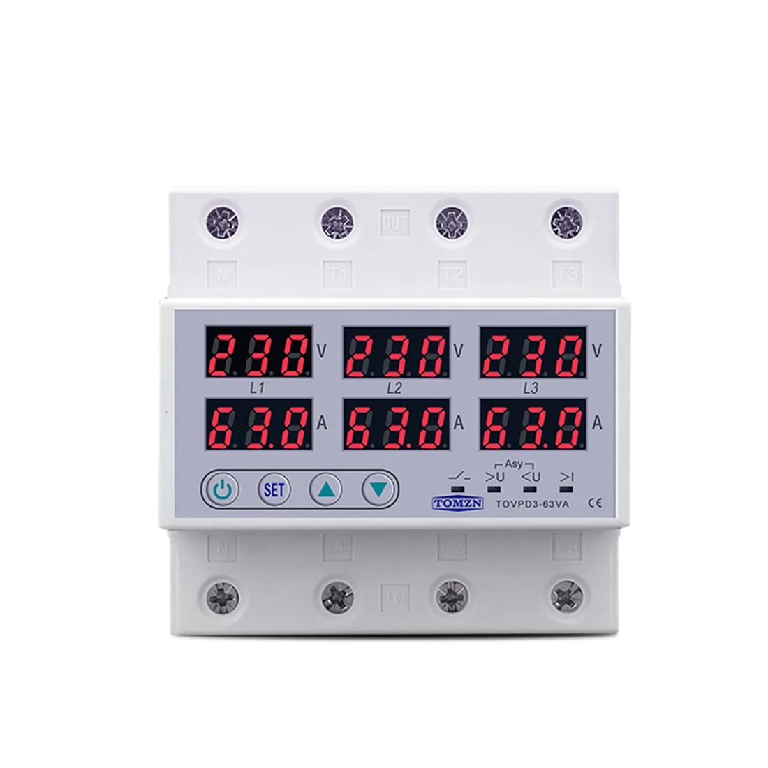 Din Rail 3 Phase Voltage Relay 3P+N Voltmeter Ammeter over and Under Voltage Monitor Relays Protector 63A 230V with N