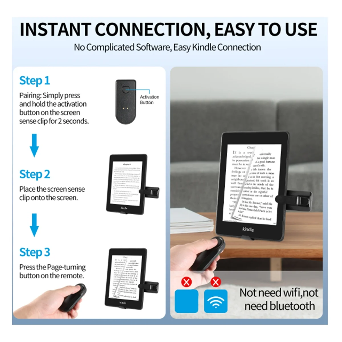 RF Remote Control Page Turner Page Turner Clicker for Kindle Paperwhite Oasis Kobo EReaders for IPad Tablets