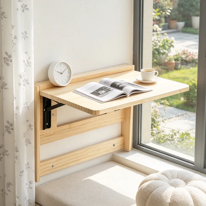 Wooden Foldable Wall-Mounted Storage Shelf, Multipurpose Floating Organizer for Notebooks, Plants & Sundries