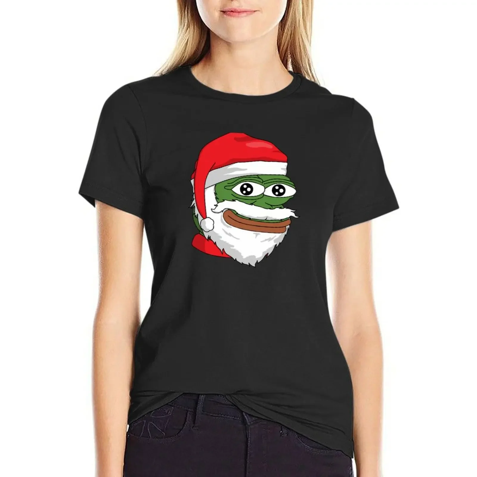 

Santa Pepe FeelsOkayMan T-Shirt cute clothes animal prinfor graphics cat shirts for Women