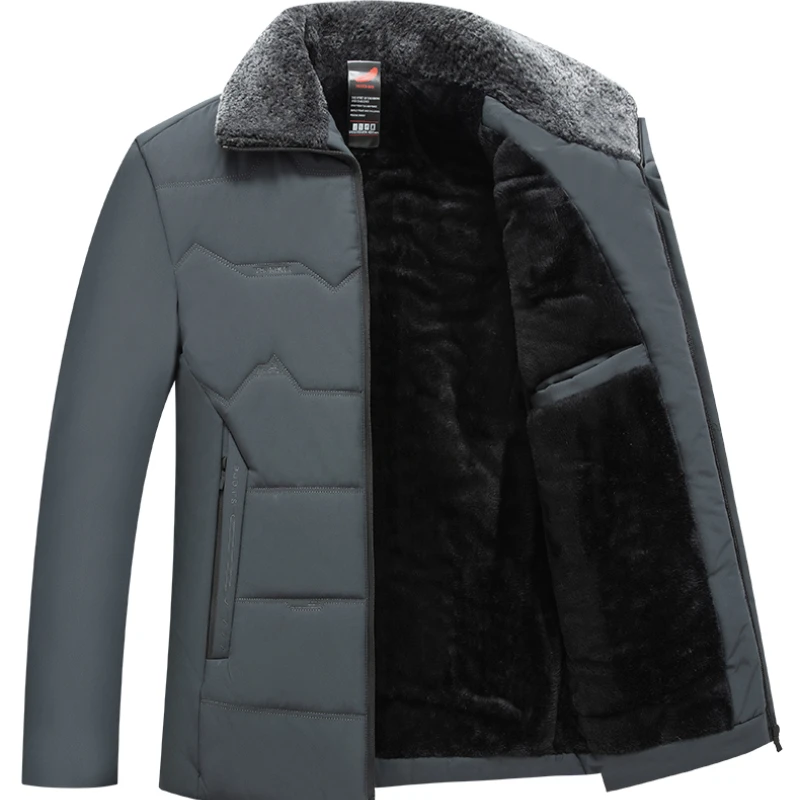 

Winter Warm Men Solid Color Coat Fur Collar New Arrived Cotton Coat Men's Cotton Thickened Casual Loose Cotton Parkas Hot Sale