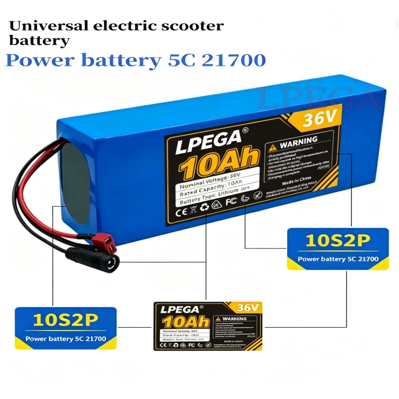 10S2P 21700 5C power lithium battery pack 36V 100% 10.0Ah rechargeable 500W for electric scooters, bicycles, motorcycles