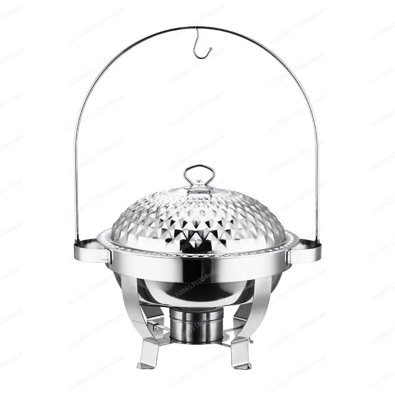 

6L stainless steel dining stove round with lid alcohol heating rotating golden buffet pot constant temperature hanging pot