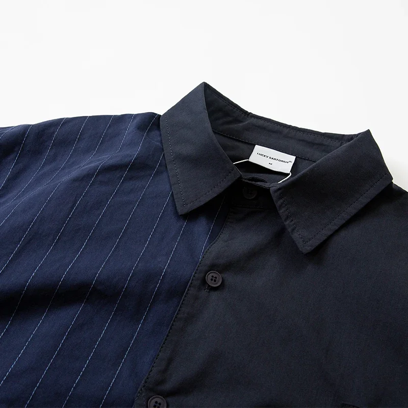 Urban casual loose striped stitching long-sleeved shirt men's shirt
