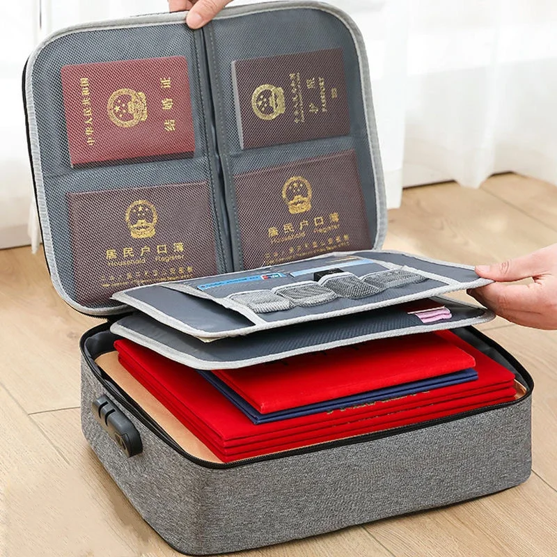 Document Organizer Briefcase 3-Layer Folder Holder Men's Women's Bag Cover Purse Passport Home Safe Functional File Storage Case