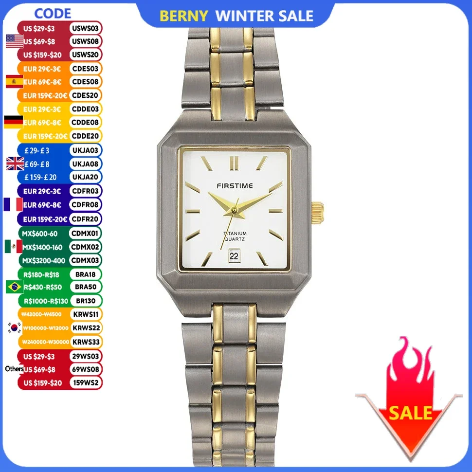 BERNY Square Titanium Quartz Watch for Women Calendar Luxury Gold Tone Wristwatch Waterproof Ultralight Waterproof Ladies Watch