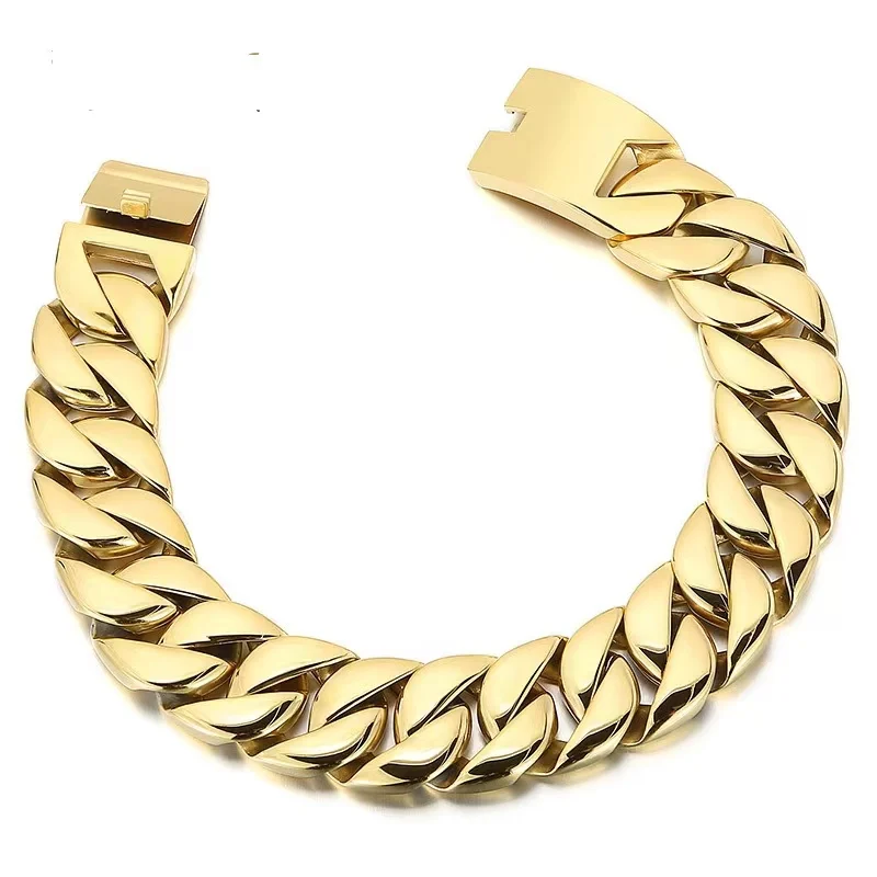 24mm Heavy Punk Gold Color Curb Cuban Chain Necklace Bracelet Men Women Hiphop Matte Stainless Steel Bike Biker Choker Jewelry