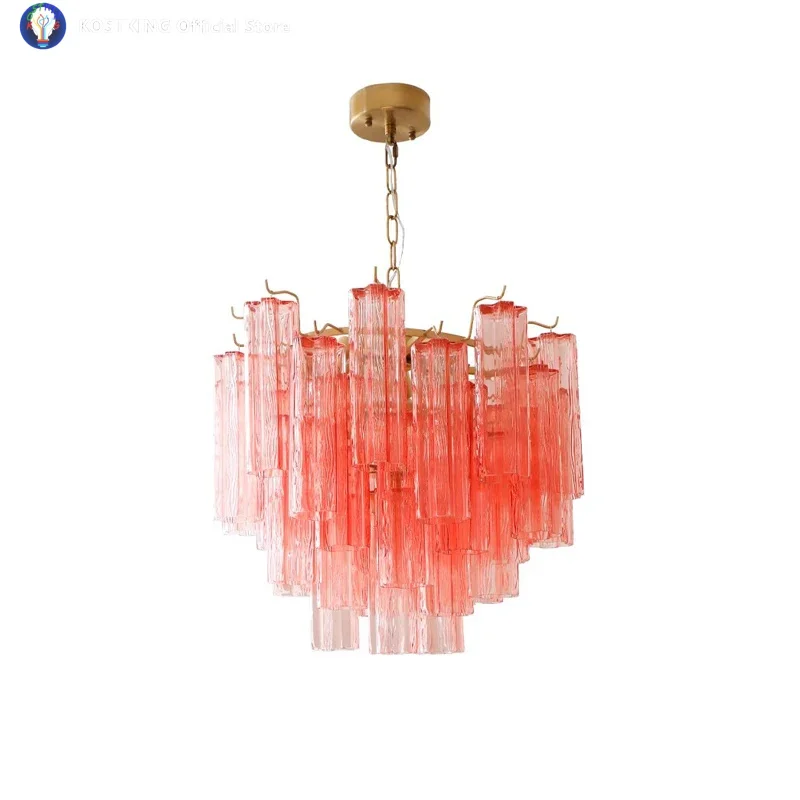 

2025 New Trend French Design Pink White Glass Art Chandelier Lighting Hanging Lamps Suspension Luminaire Lampen For Living Room