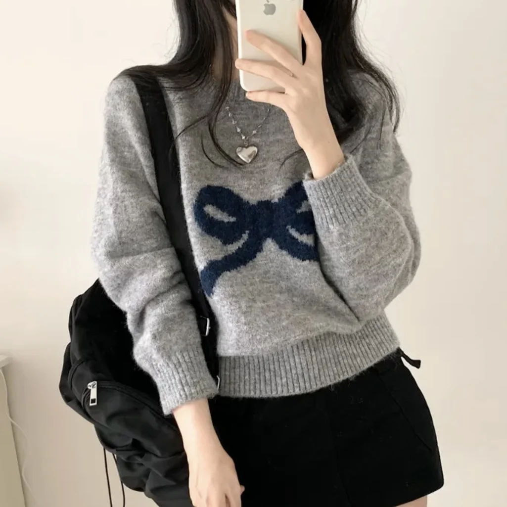 Elegancki damski sweter z dzianiny o luźnym kroju, z uroczym węzłem, w stylu lazy, miękki, przytulny, idealny na jesień i zimę, nowość, modny top dla kobiet...