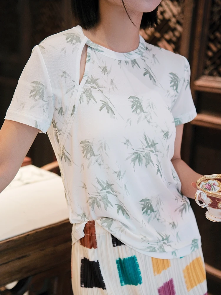 

Высококачественная эластичная трикотажная футболка из ацетата с охлаждающим эффектом, дышащая, летняя, с круглым вырезом, без принта, женская, модная