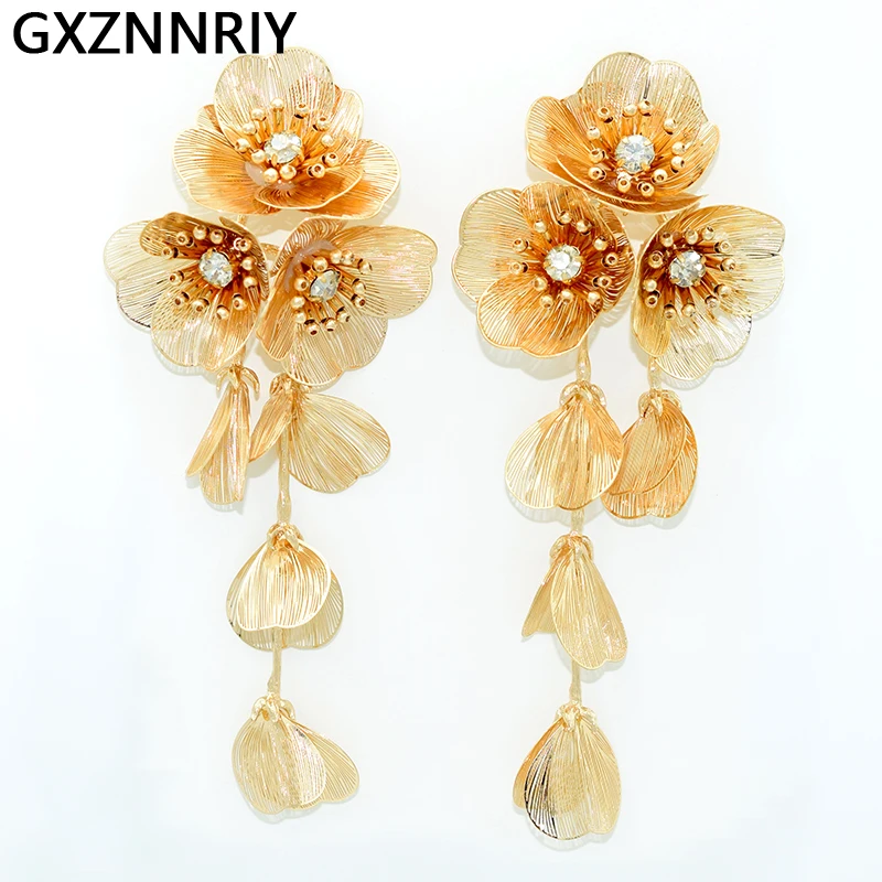 ZA Fashion Copper Flower Earrings for Women Accessories Gold Color Long Tassel Drop Earring Trendy Party Jewelry Holiday Gifts