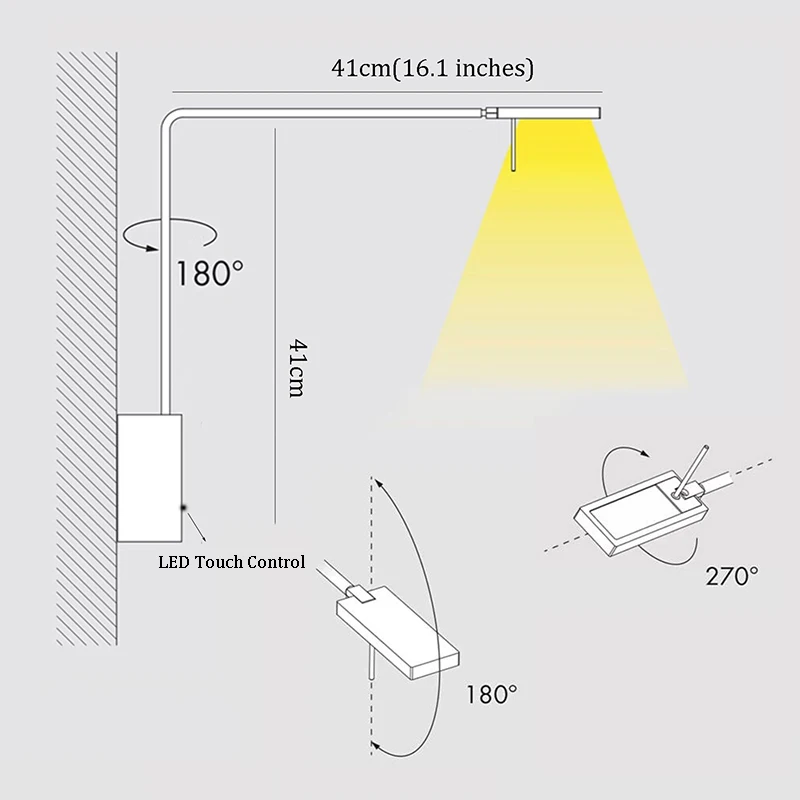 Dimmable Wall lamp for Bedroom Adjustable Wall Sconces Matte Gold Wall light fixture For Bedside Office Modern Sconce Lighting