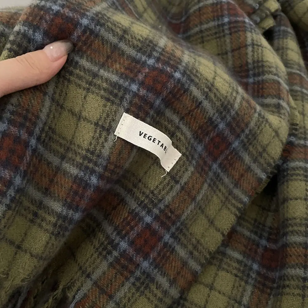 

Simple Tassel Plaid Wool Scarf Retro Green Winter Cashmere Scarves Cashmere Shawl Wool Scarves Long Shawl Student