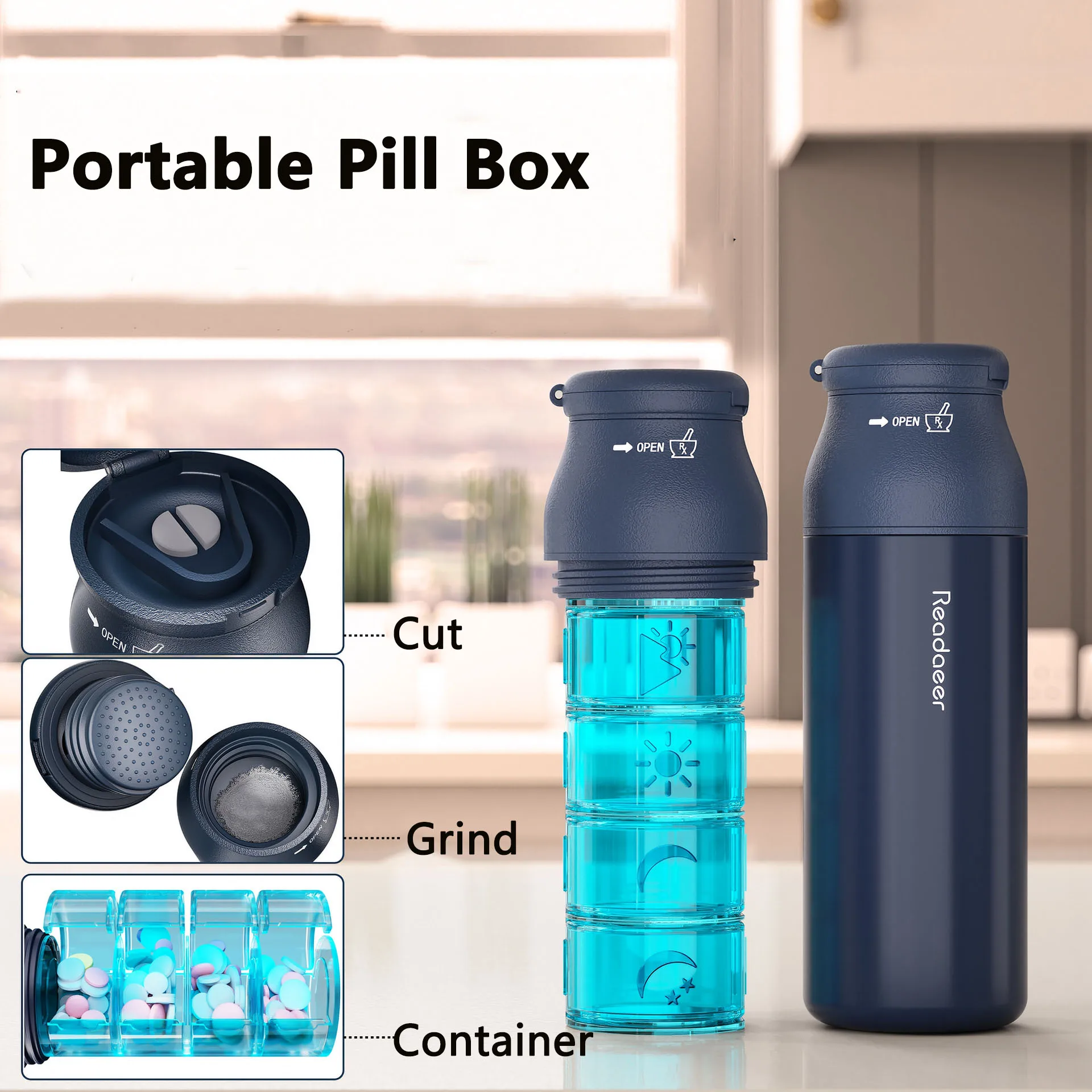 One Day Pill Organizer 4 Times A Day Pill Box Large Compartments Moisture-Proof  Medication Reminder Portable Travel Container