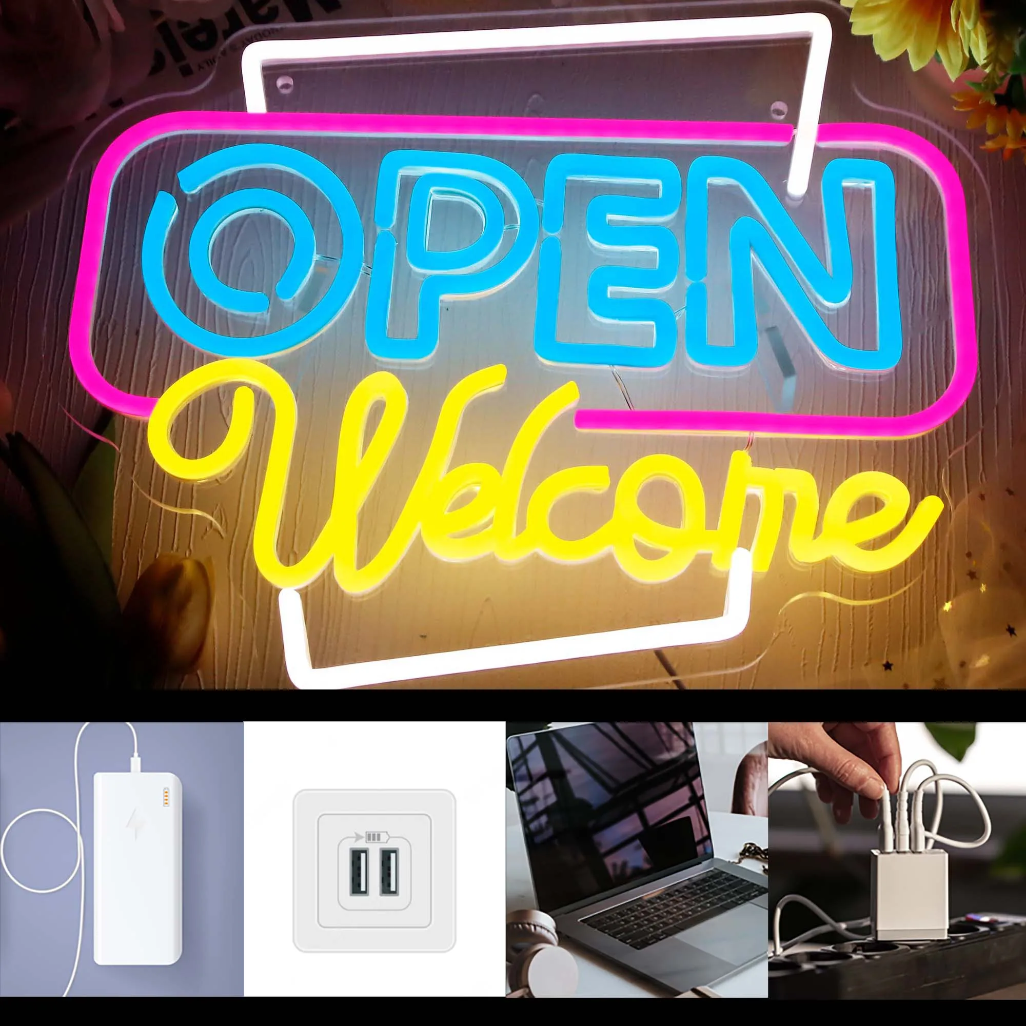 Bem-vindo Open LED Sign, Custom Bar Neon Sign, Shop Neon Sign, Wall Decor