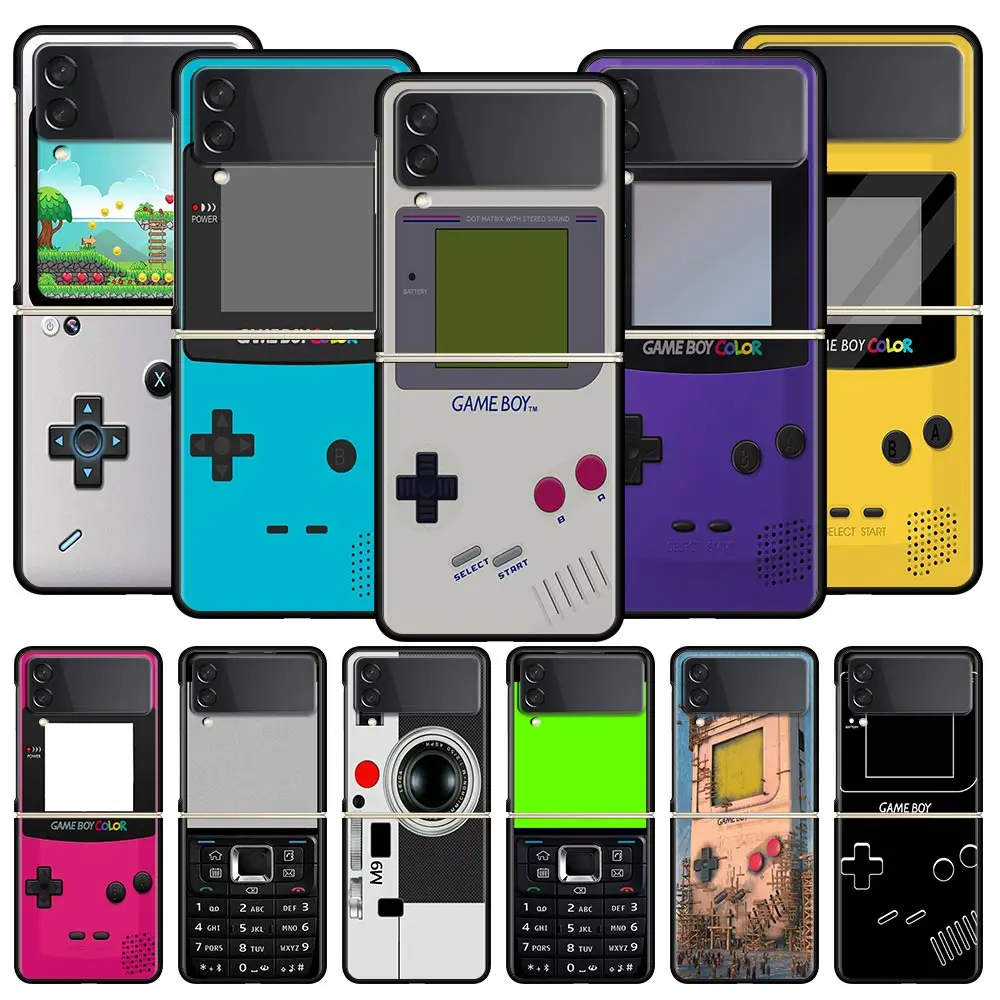 Funda de teléfono Gameboy Game para Samsung Galaxy Z Flip 4, 5, 3, carcasa rígida de PC negra plegable para Samsung Z Flip5, funda Couqe Bumper