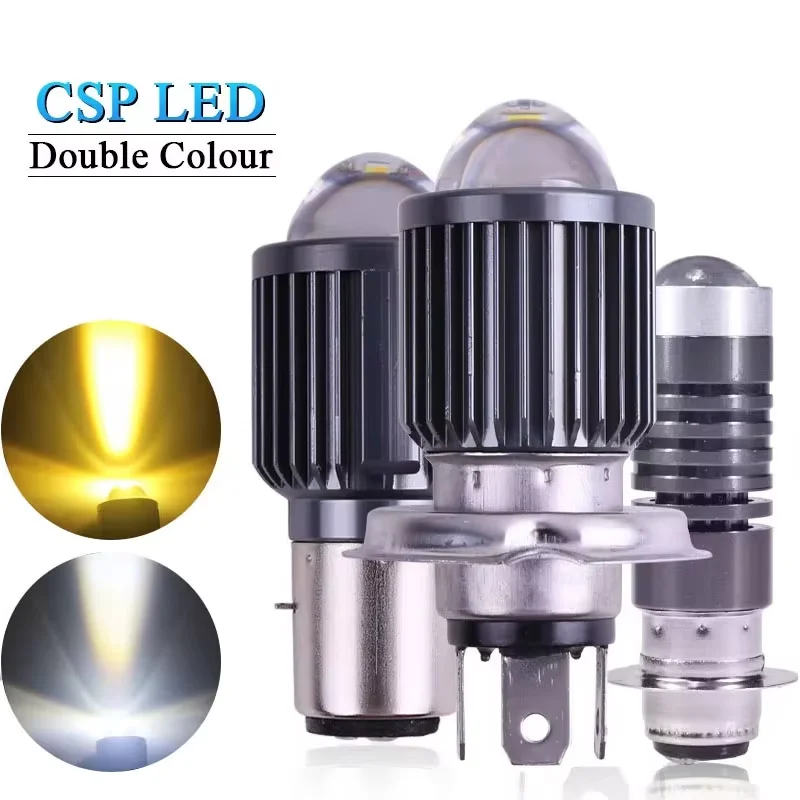 H4 LED Motorcycle Headlight H4 BA20D P15D CSP Led Lens White Yellow Hi Lo Beam Spotlight Motorbike Scooter Running Lamp