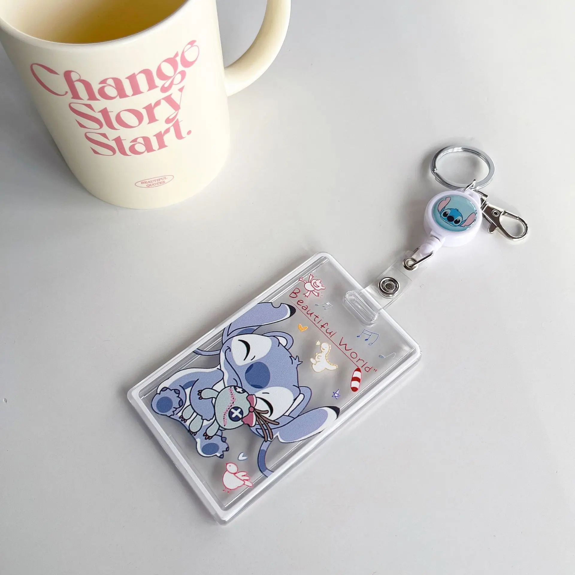 ที่ใส่บัตรลายสติทช์จากดิสนีย์น่ารัก  อะคริลิคใส  ที่ใส่บัตรนักเรียน  สายคล้องคอปรับได้  กระเป๋าใส่บัตรแบบหนีบ  ของขวัญสำหรับเด็กผู้หญิง