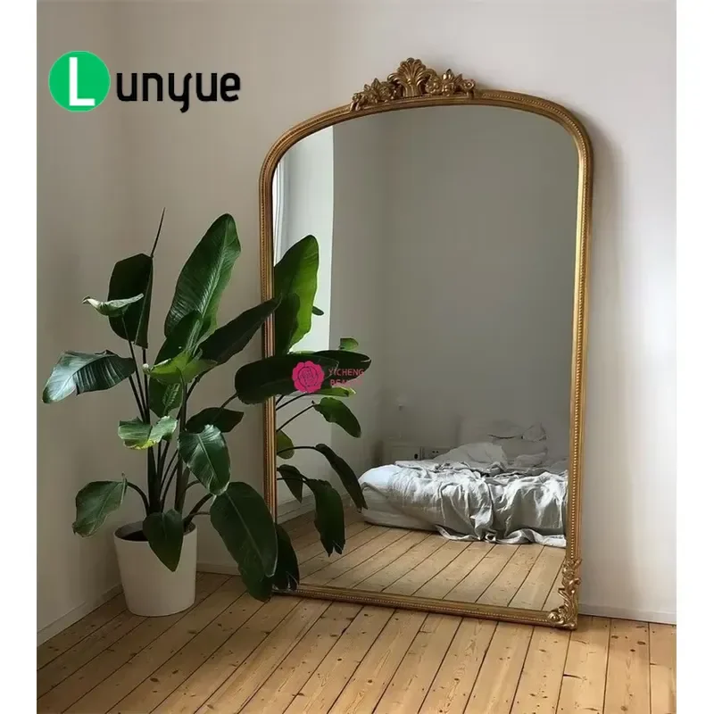 European Arched Retro Floor Mirror Full Length Wall Mounted Home Decor Beauty Dressing Glass Vintage Standing Furniture