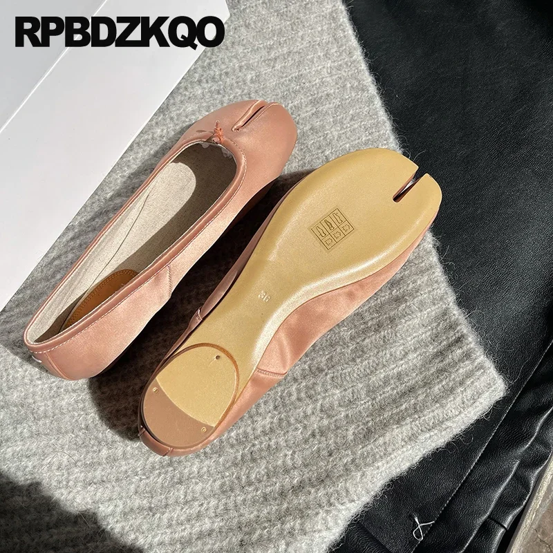 Split Toe Ballerina Unique Solid Strange Modern Tabi Flats Ballet Women Slip On Plain Cloven Hoof Shoes Silk Korean Satin Soft