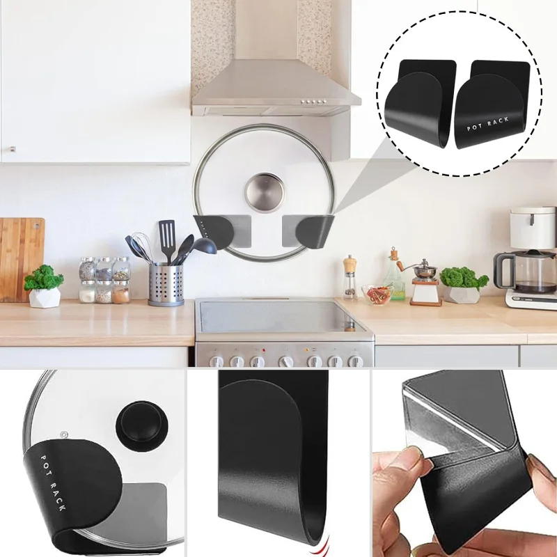 Self-Adhesive Pot Lid Holder Kitchen Storage Rack Punch-Free Pan Cover Storage Rack Pan Pot Cabinet Kitchen Tool Organizer