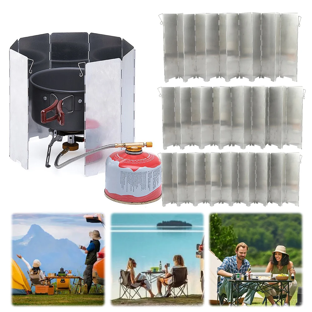 12/14/16 Plates Folding Stove Windscreen with Storage Bag Cooking Burner Windproof Screen Aluminum Alloy for Backpacking Stove