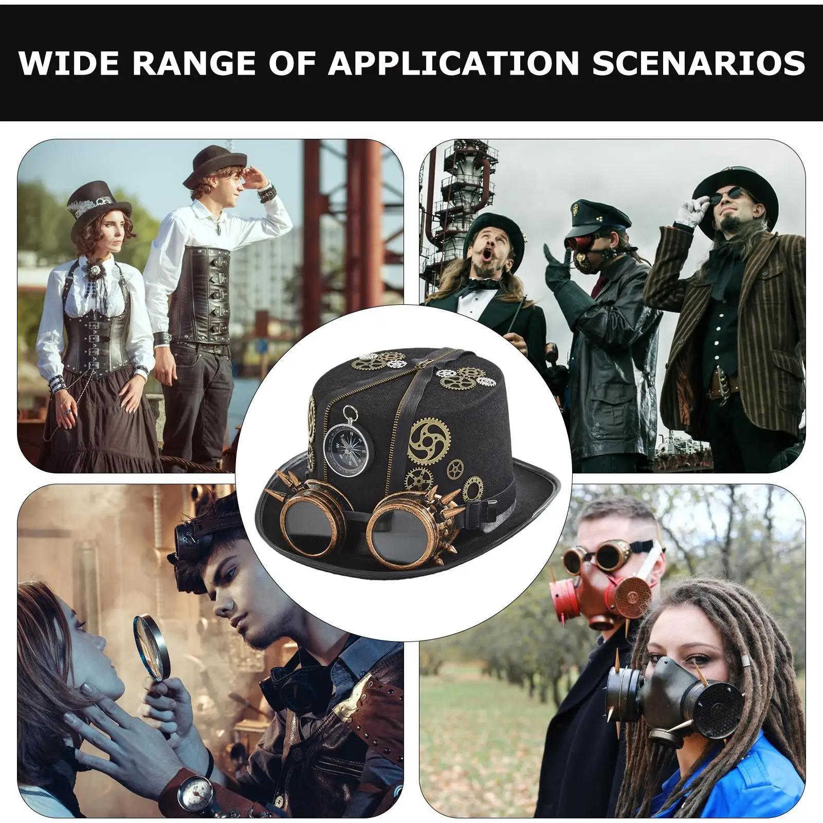 

Шляпа-федора в стиле стимпанк с очками, костюм путешественника во времени на Хэллоуин, аксессуары для взрослых мужчин