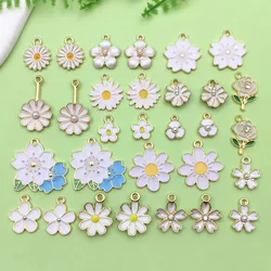 30pcs White Enamel Flower Charms Alloy Small Daisies, Cherry Blossoms, Sunflower Pendants For DIY Jewelry Making Accessories