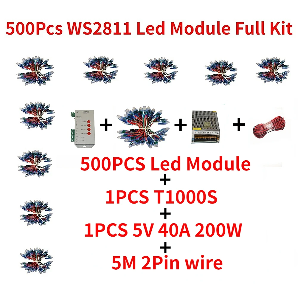 ic pixel de cor cheia led modulo de entrada de luz ip68 impermeavel rgb cor digital led pixel luz kit completo 500 pecas dc 5v 12 mm ws2811 01