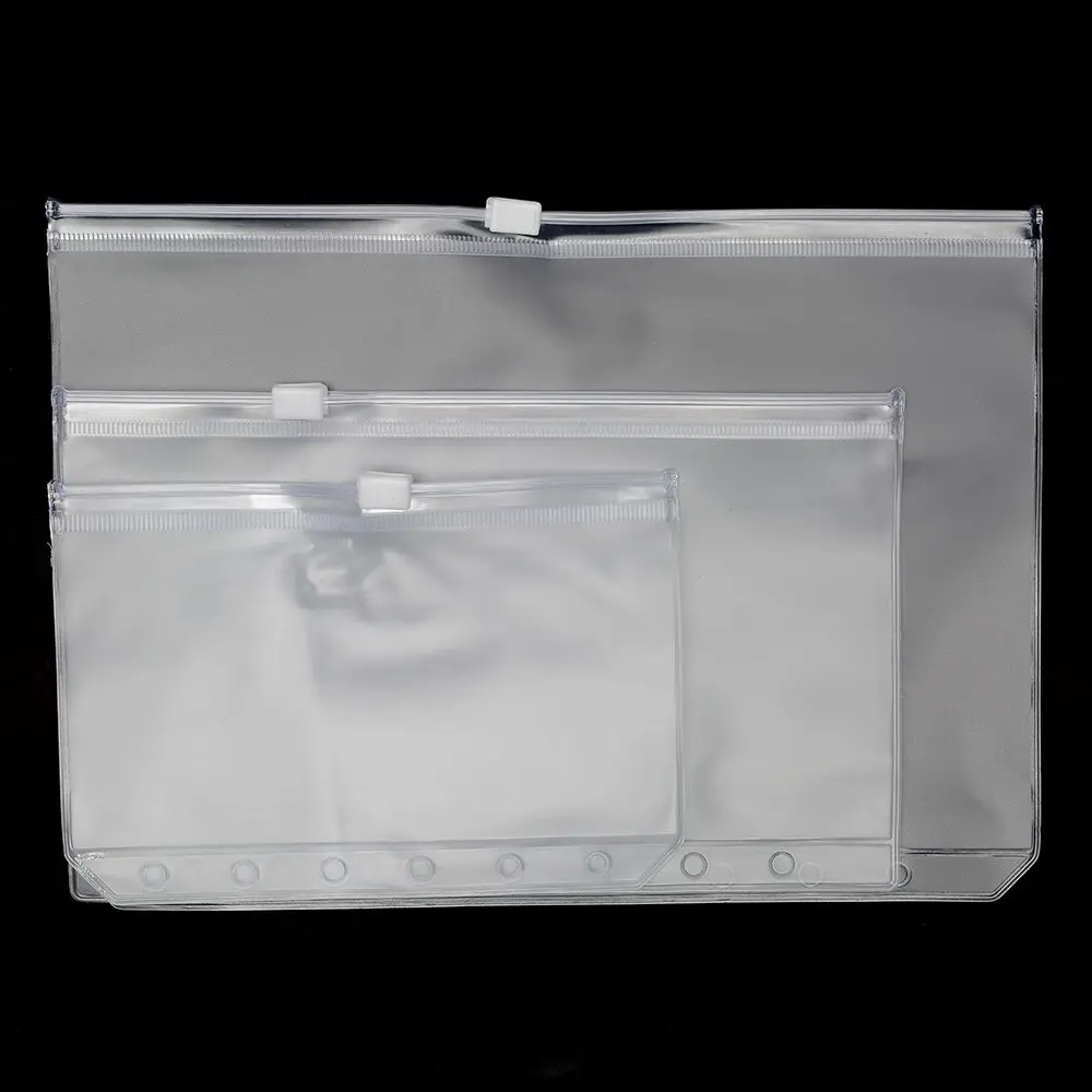 1PCS Convenient Clear PVC A5 A6 A7 Binder Pockets Clear Zipper Folders For 6-Ring Notebook Binder Files Reports Binder